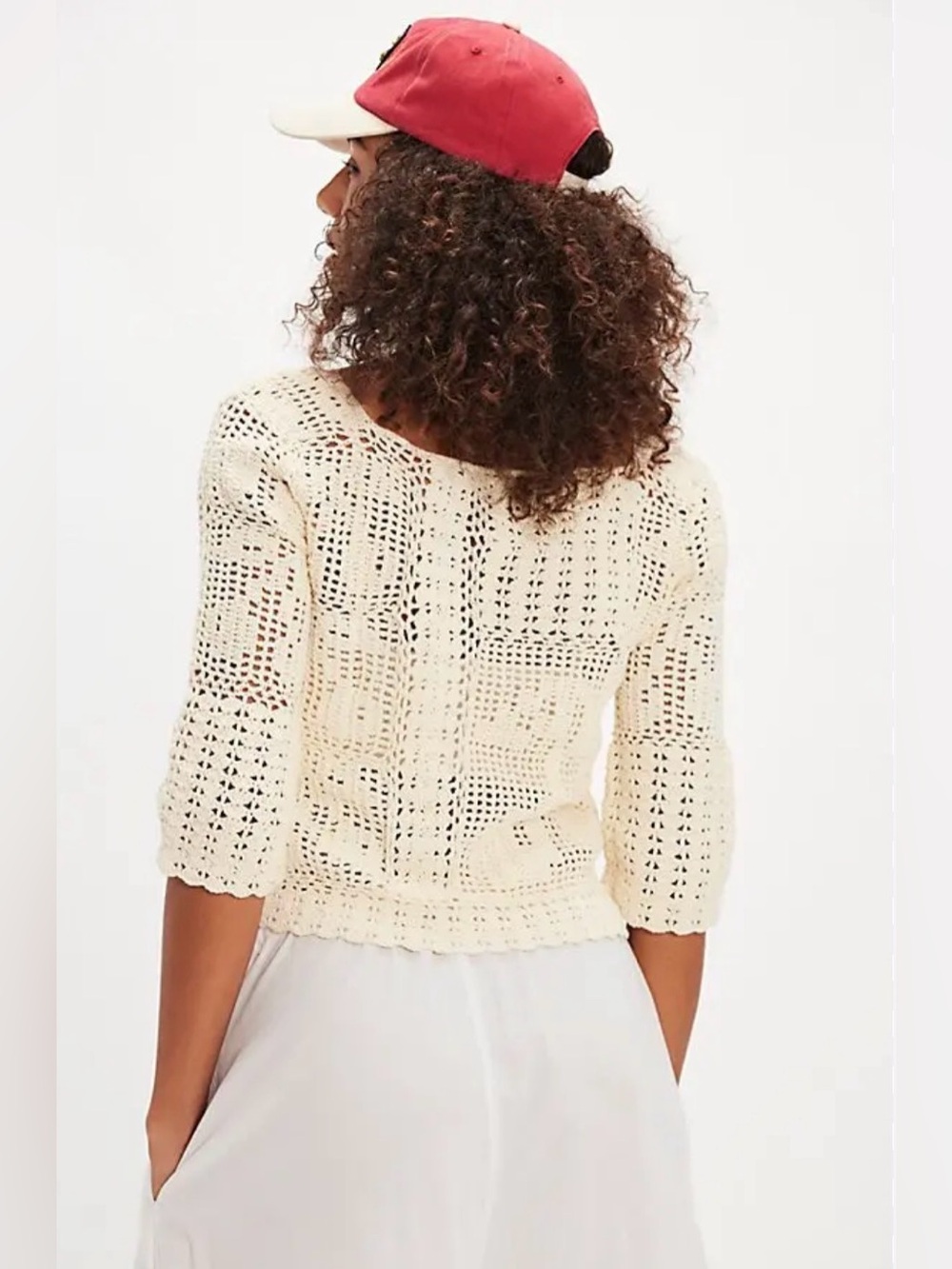 Free People Bahamas Button Down Crochet Top in Ivory  Size XS - Picture 9 of 9